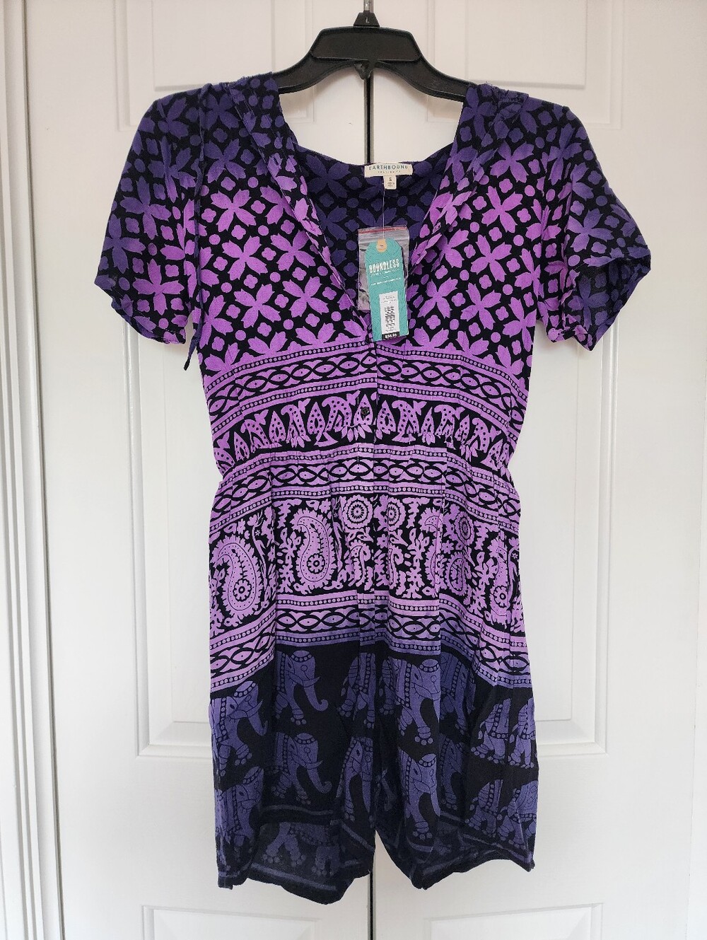 Earthbound Patterned Women’s Romper With Hoodie
